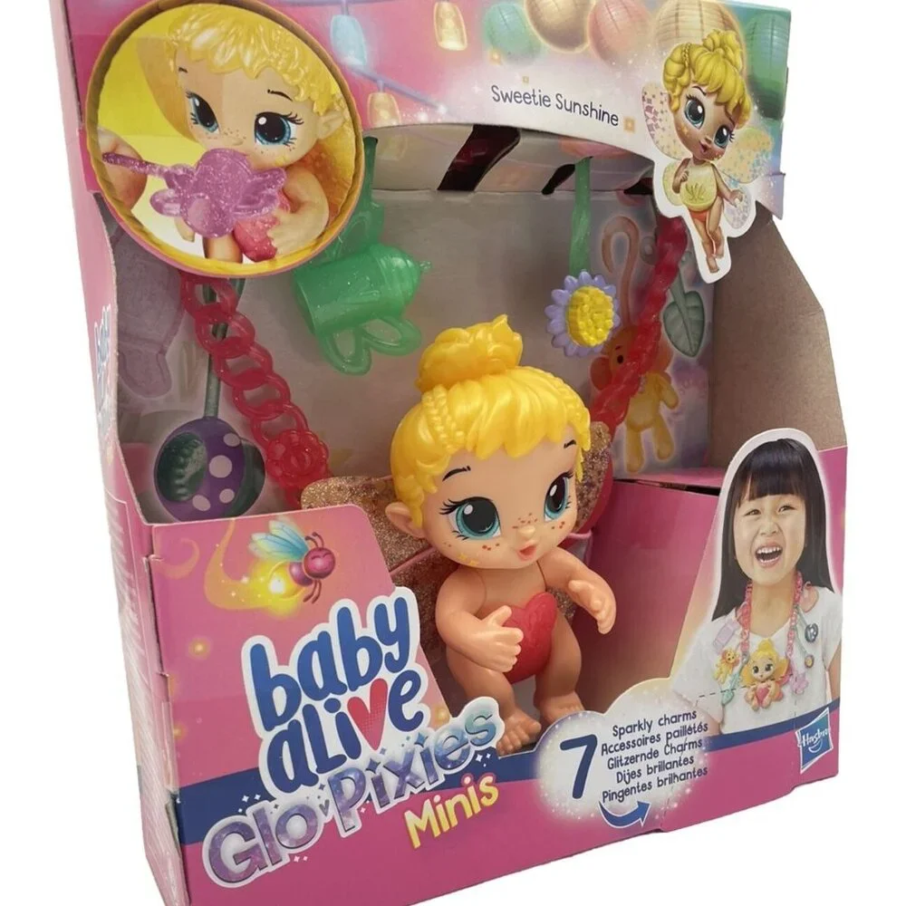 Baby Alive Glo Pixies Minis Carry ‘n Care Necklace Sugar Sprinkle Baby Doll 3.5”